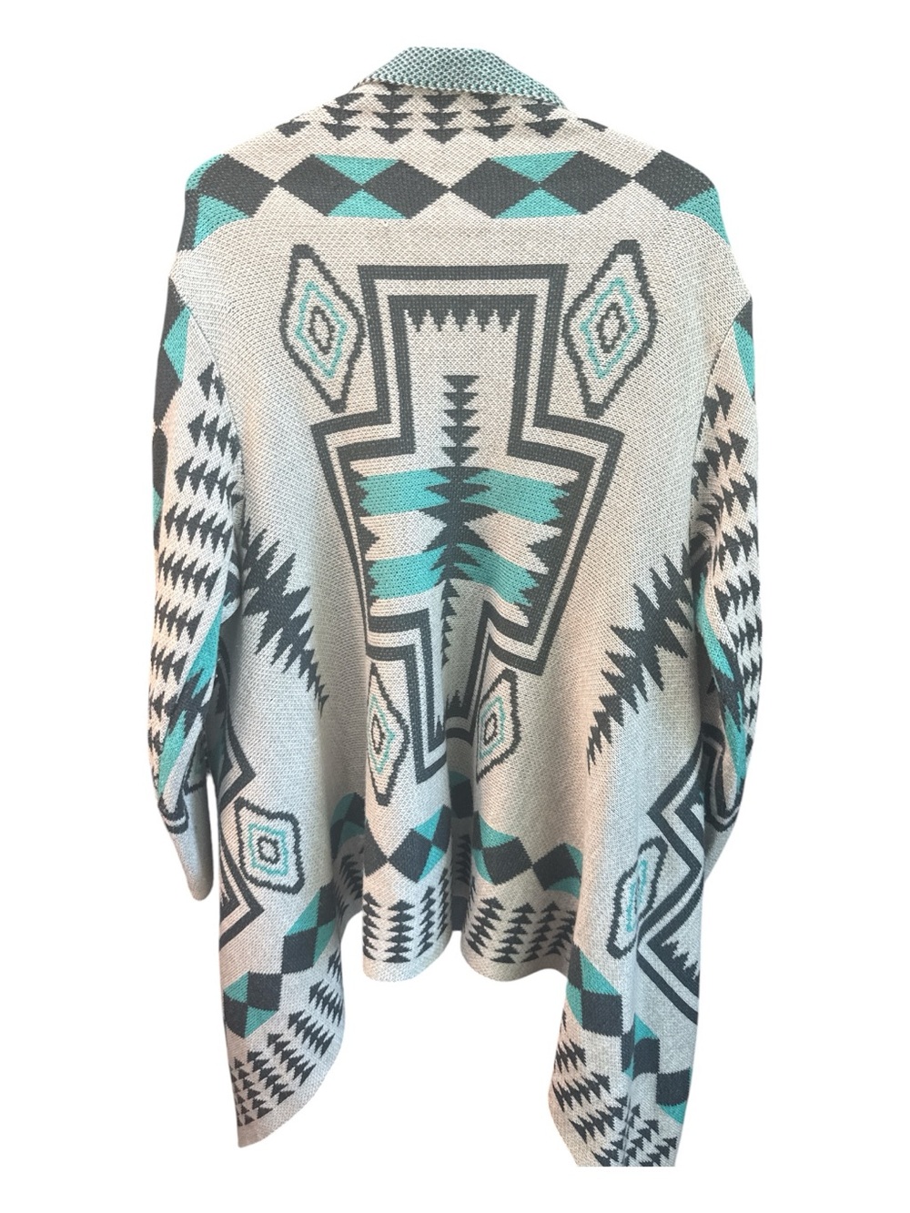 Source Unknown Aztec Open-Front Knit Cardigan - Cream, Teal, Black - Picture 3 of 4